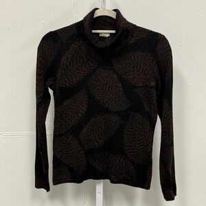 Vintage Belford Women's Extrafine Merino Wool Turtleneck Sweater  Leaf Print